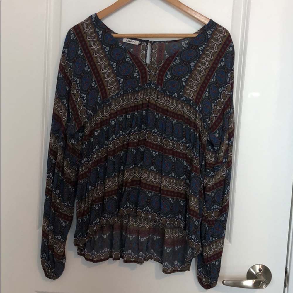 Red and Blue Printed Blouse